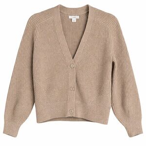 Amazon Essentials Ribbed V-Neck Button Cardigan - Beige